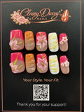Tropical Pink Marble Bloom Square Press-On Nails – Short Length