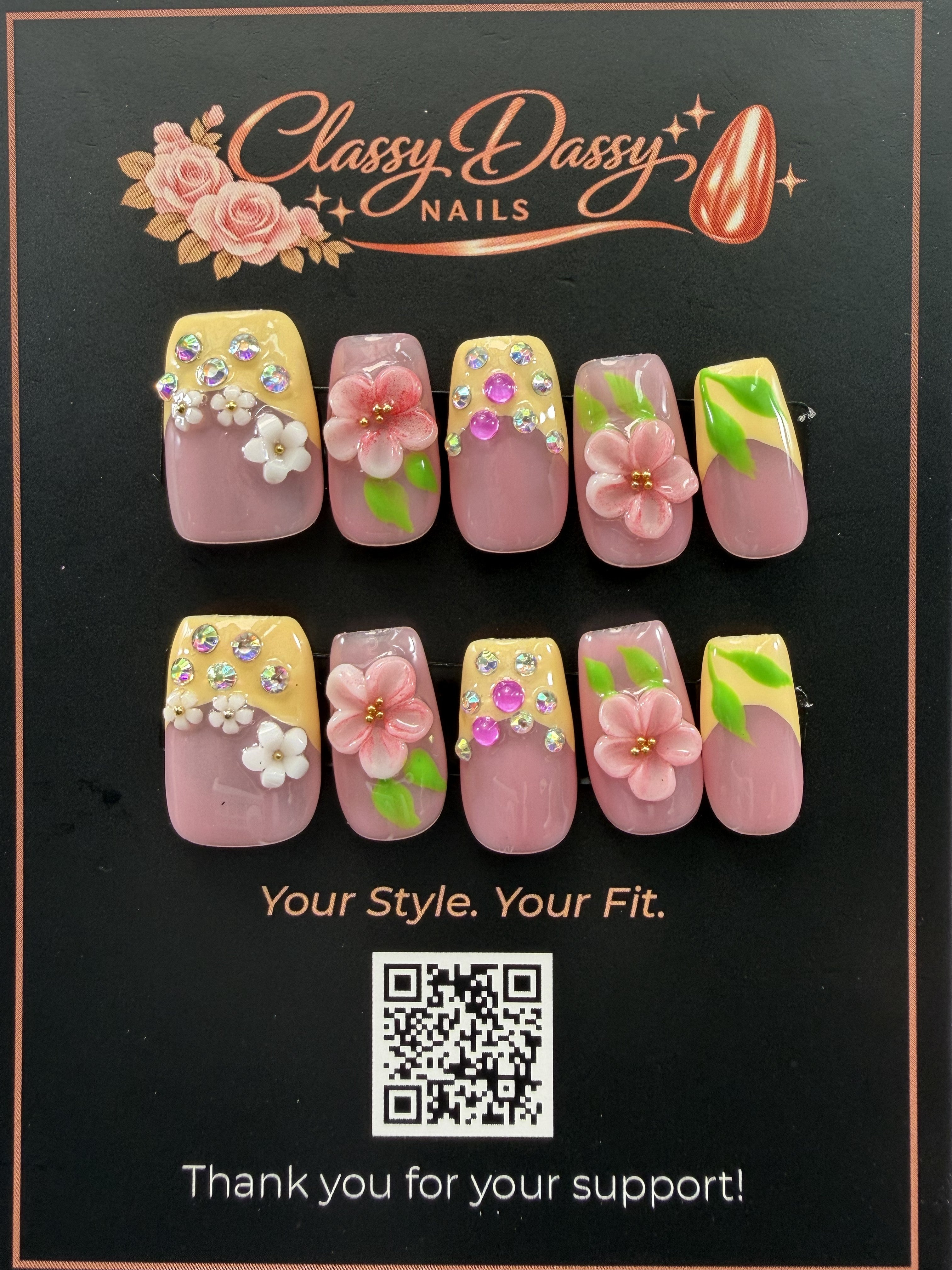 Yellow Tip Cherry Blossom Leaf Square Press-On Nails – Short Length