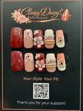 Red Glitter Starburst Floral Square Press-On Nails – Short Length