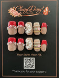 Red French Floral Chain Square Press-On Nails – Short Length