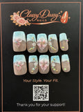 Blue Ombre Tulip Crystal Square Press-On Nails – Short Length