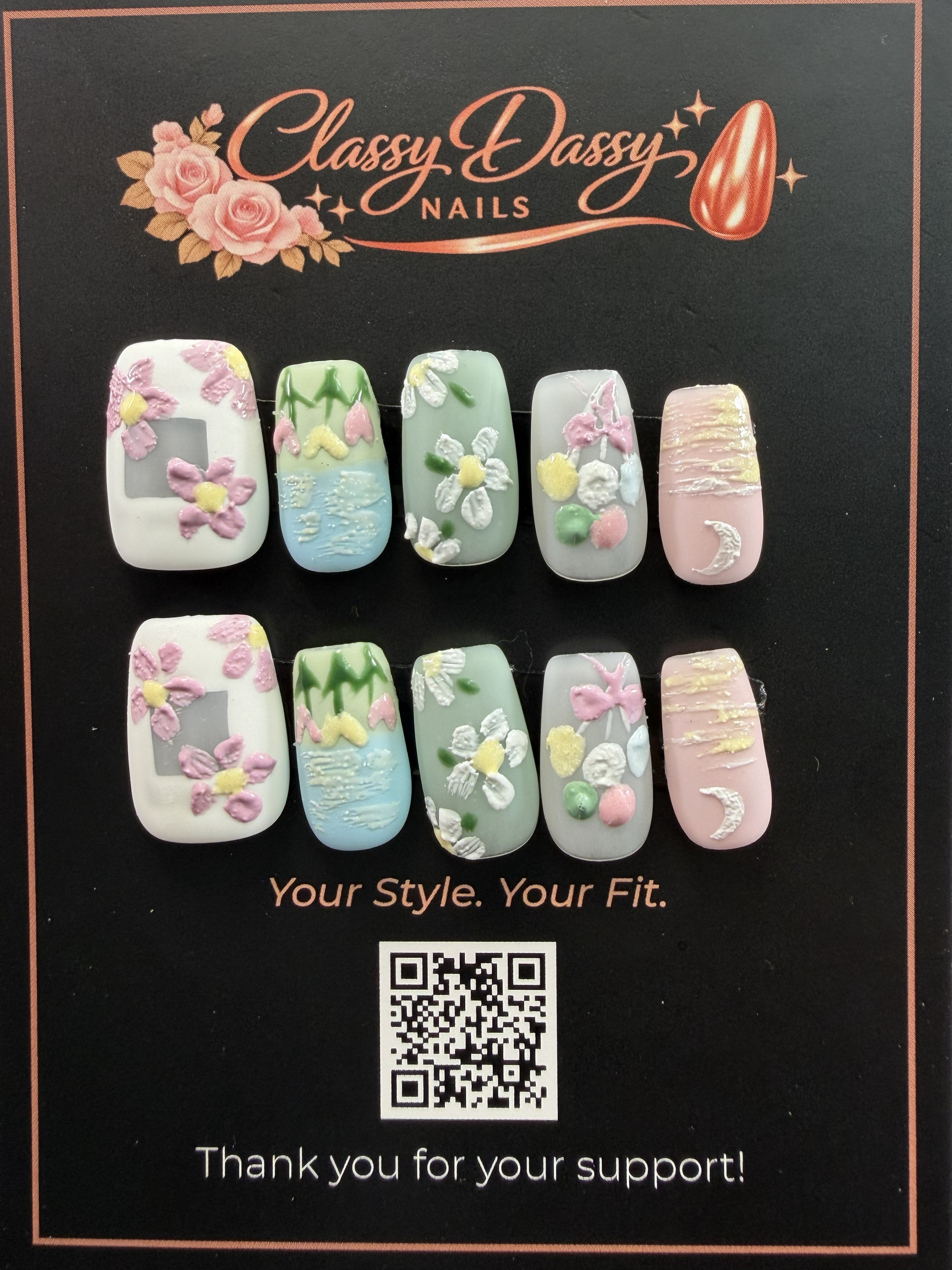 Fairy Garden Moon Floral Square Press-On Nails – Short Length