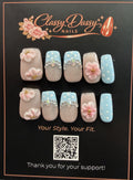 Blue Polka Dot Crystal Bow Square Press-On Nails – Short Length