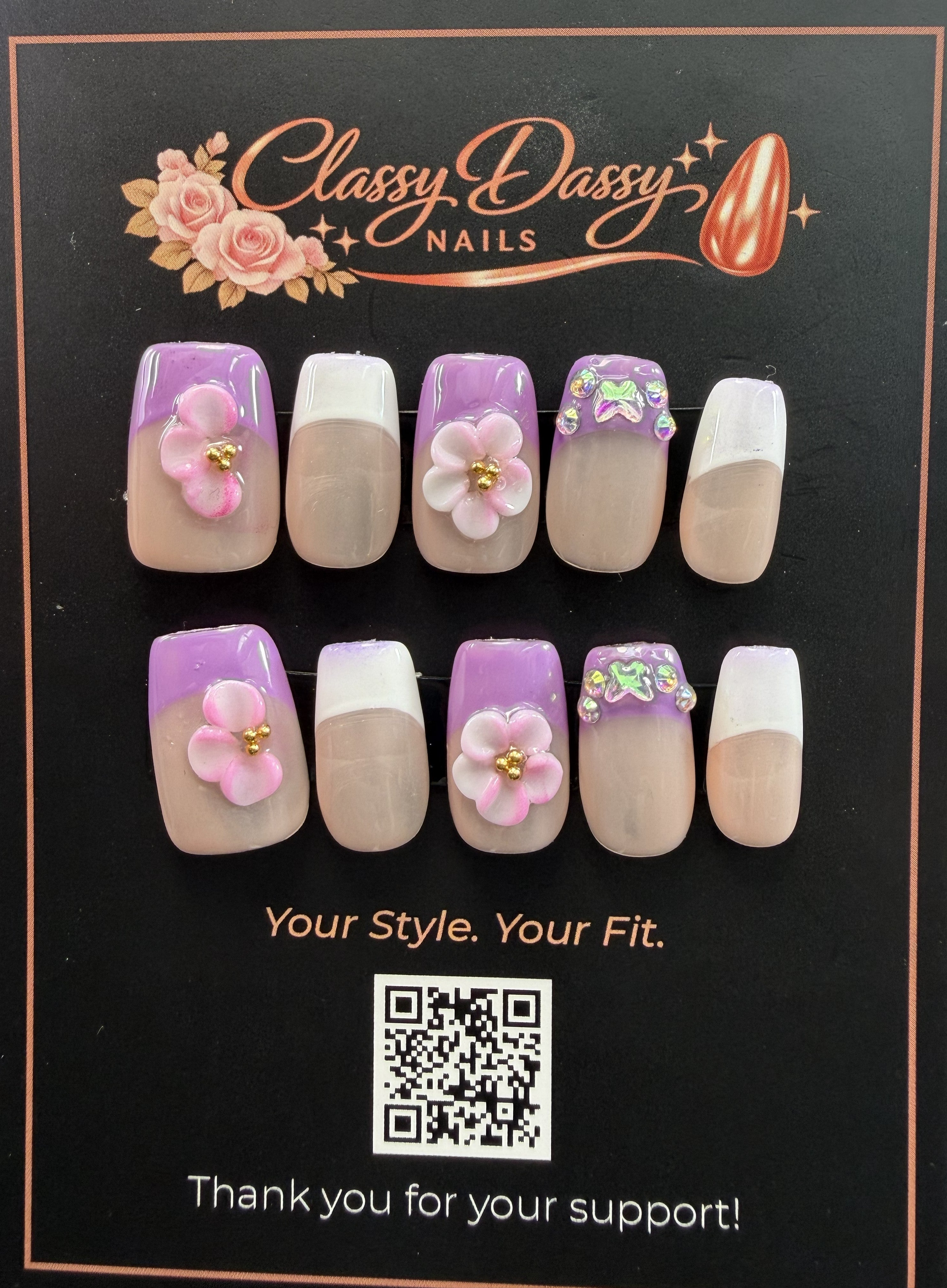Lavender Butterfly Bloom Square Press-On Nails – Short Length