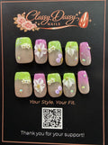 Lime & Lavender Bloom Square Press-On Nails – Short Length