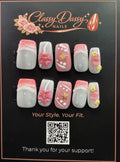 Pink Starfish Floral Square Press-On Nails – Short Length