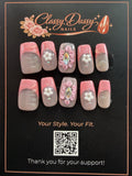 Pink Petal Crystal Square Press-On Nails – Short Length