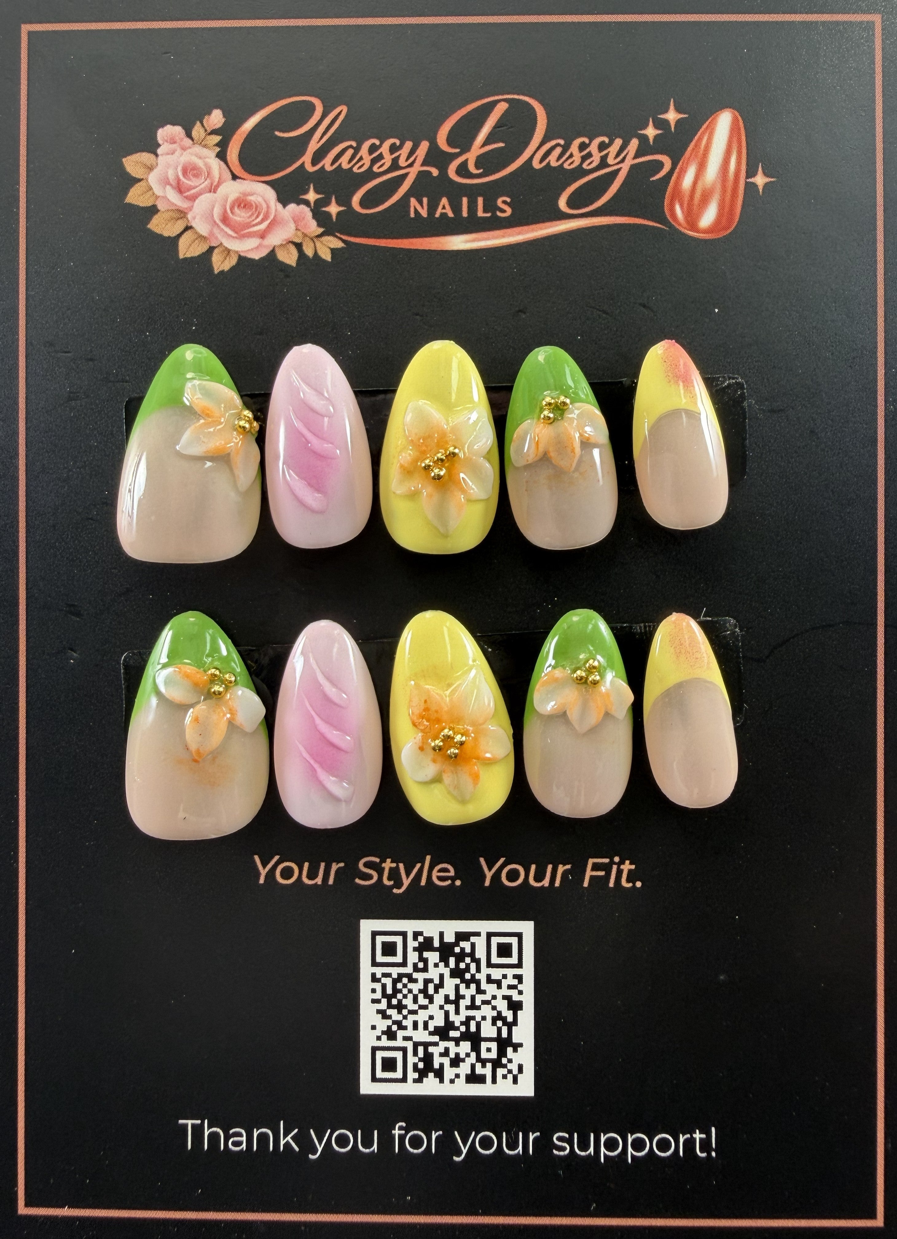 Tropical Bloom Floral Almond Press-On Nails – Short Length