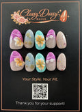 Teal & Violet Dream Floral Almond Press-On Nails – Short Length