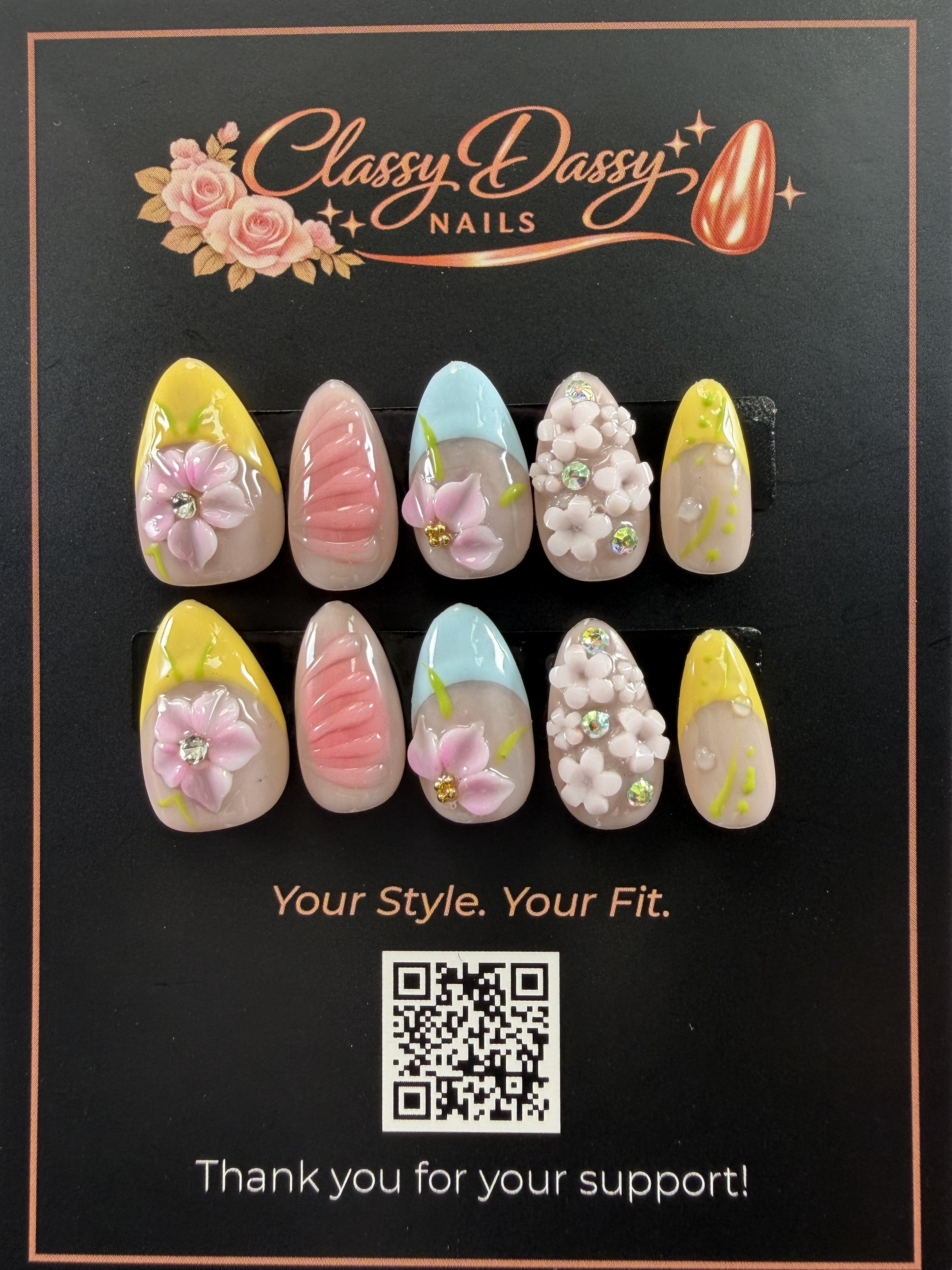 Spring Medley Floral Almond Press-On Nails – Short Length