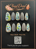 Grey Garden Floral Almond Press-On Nails – Short Length
