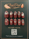 Burgundy Star Almond Press-On Nails – Short Length