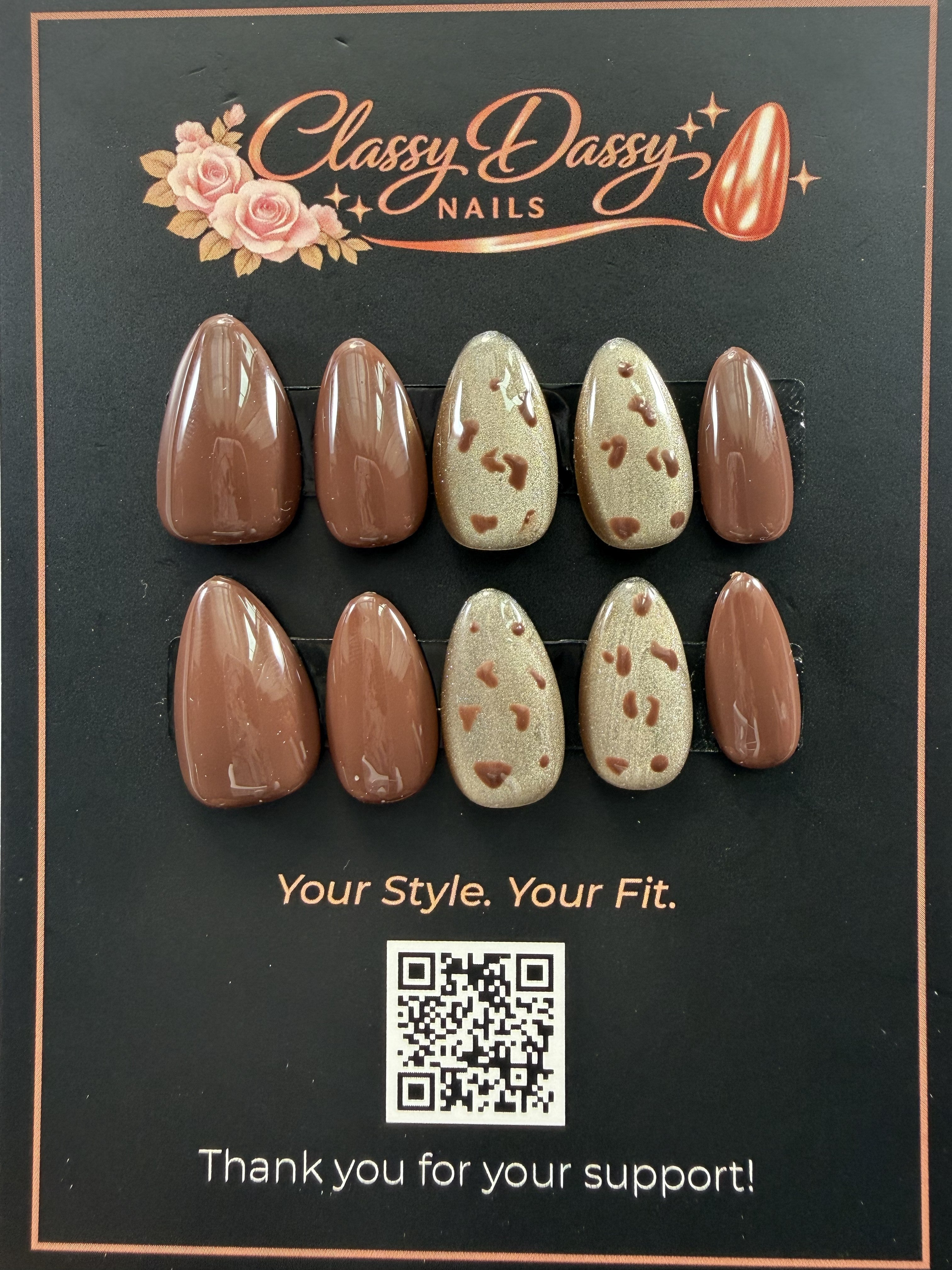 Leopard Latte Almond Press-On Nails – Short Length