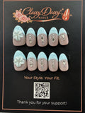 Blue French Crystal Charm Almond Press-On Nails – Short Length