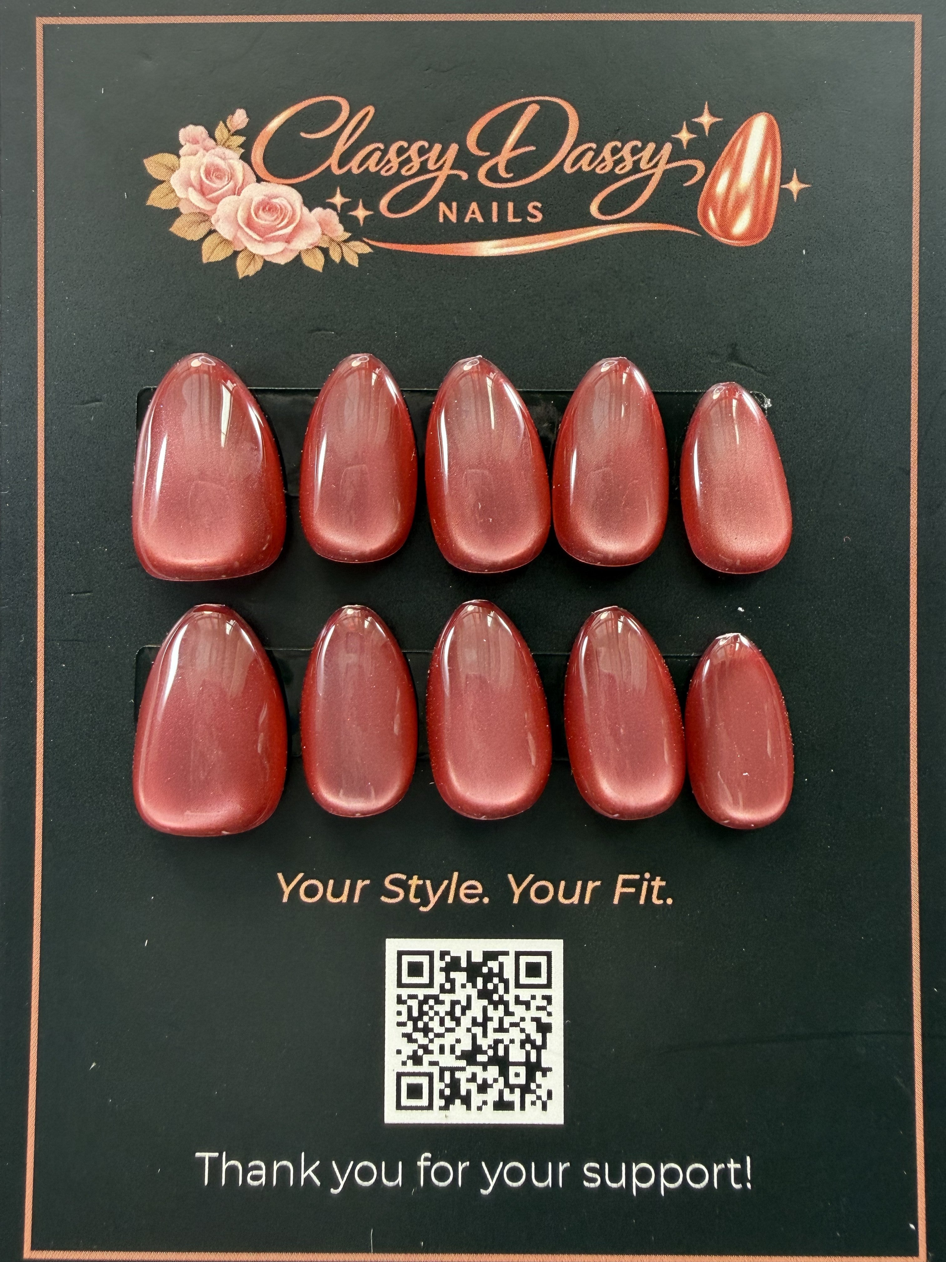 Rose Cat Eye Almond Press-On Nails – Short Length