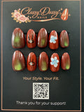 Burgundy Bloom Almond Press-On Nails – Short Length