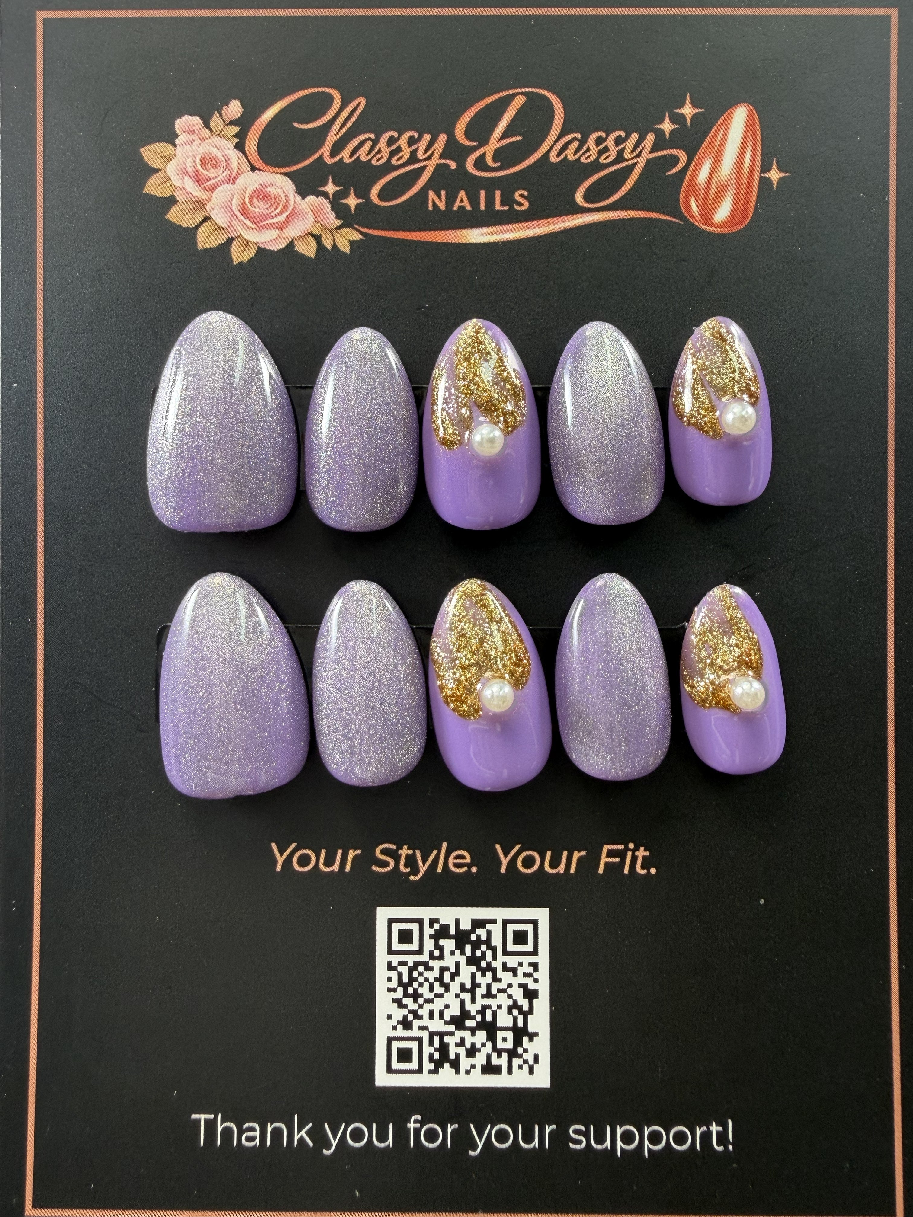 Lavender Pearl Glam Almond Press-On Nails – Short Length