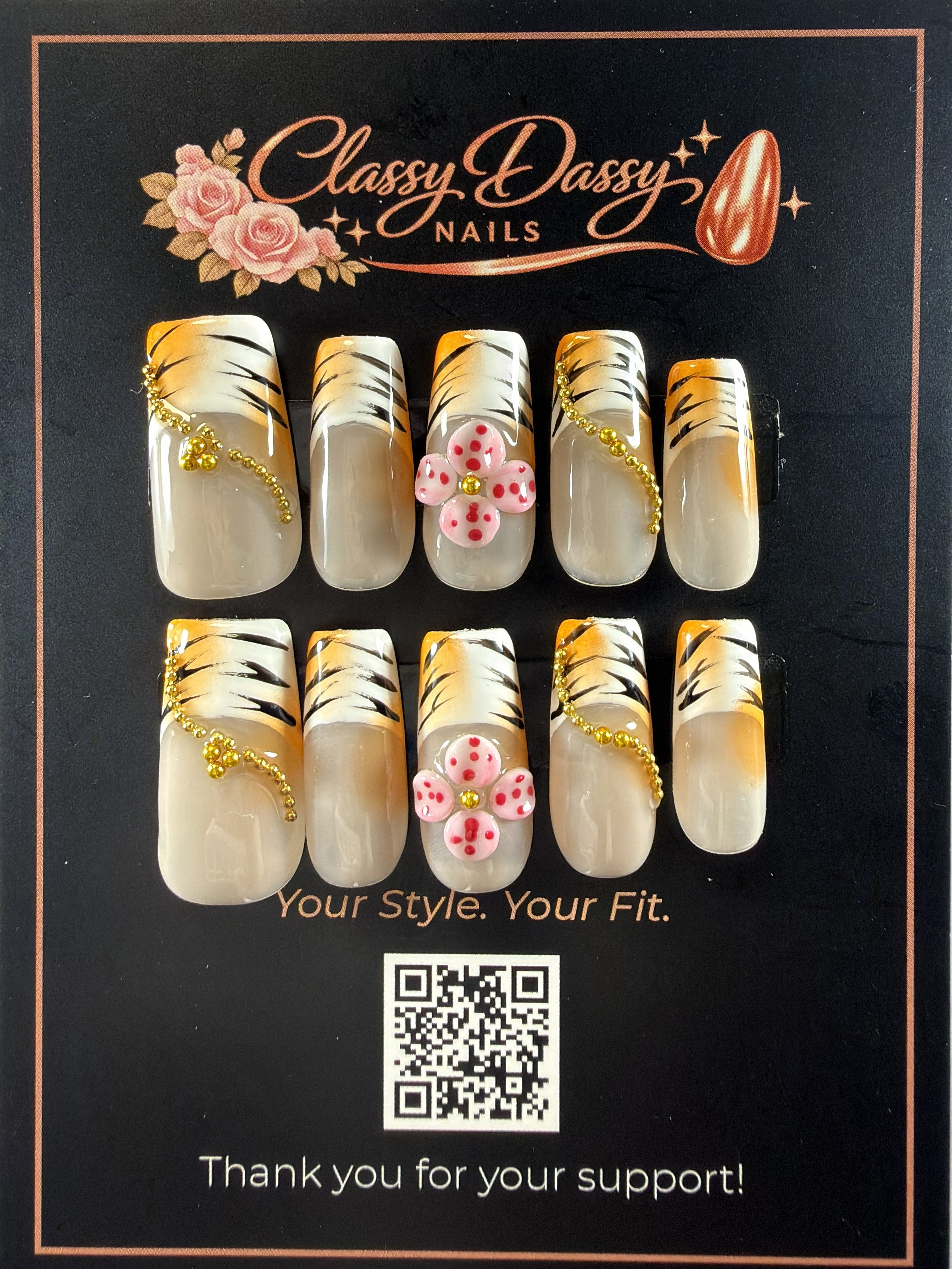 Tiger Bloom Square Press-On Nails – Medium Length
