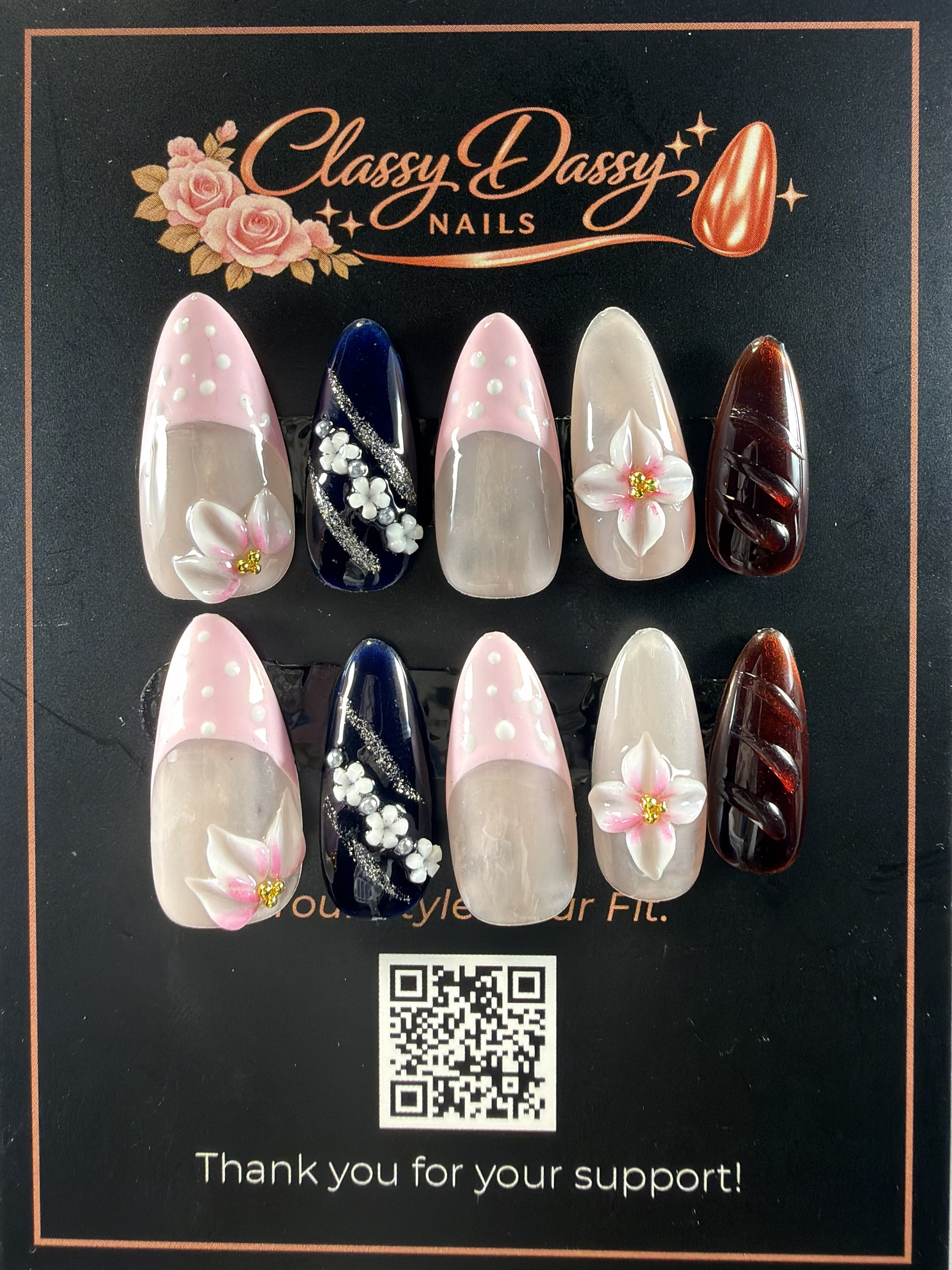 Midnight Garden Almond Press-On Nails – Medium Length