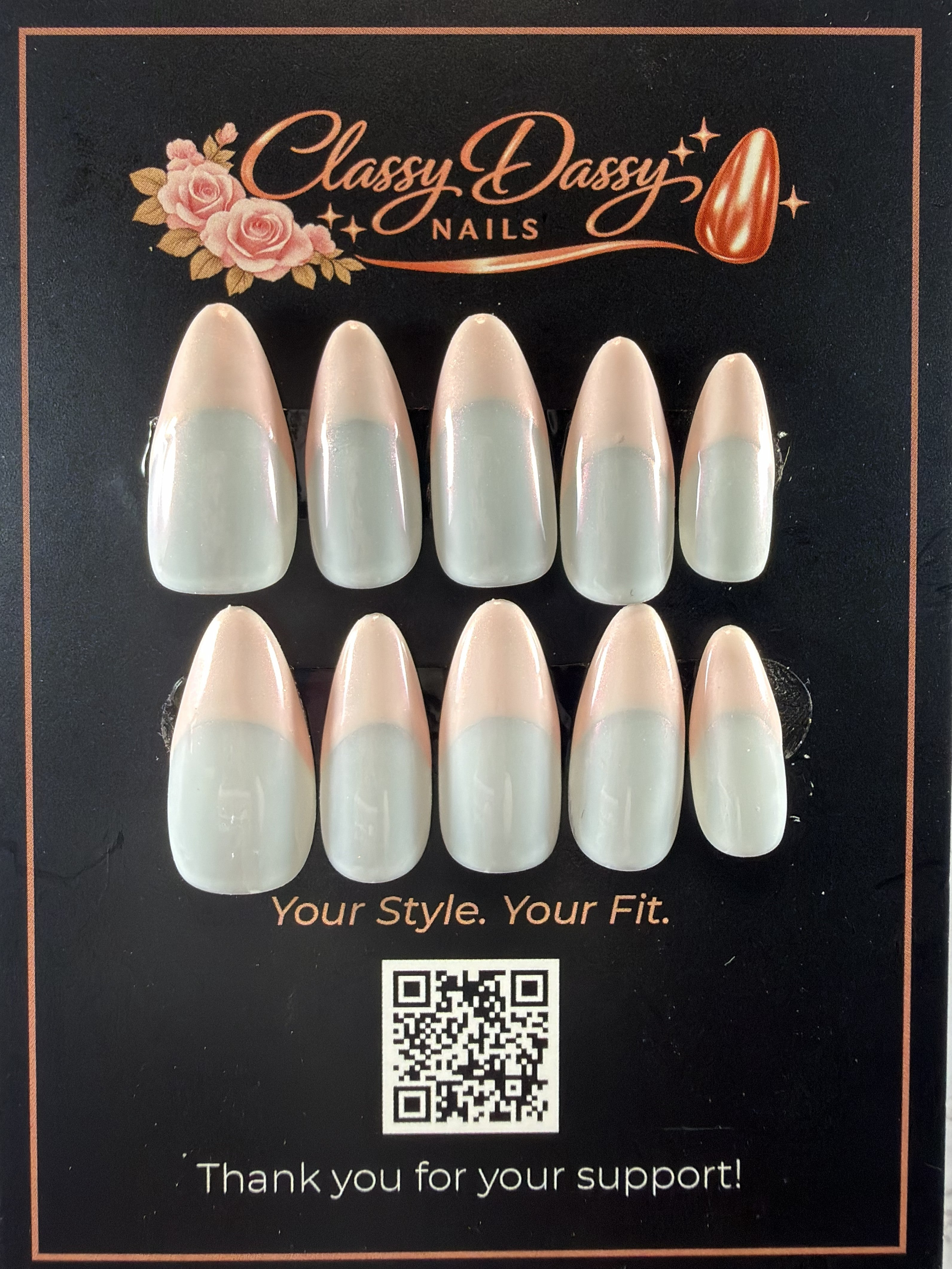 Blush French Tip Almond Press-On Nails – Medium Length