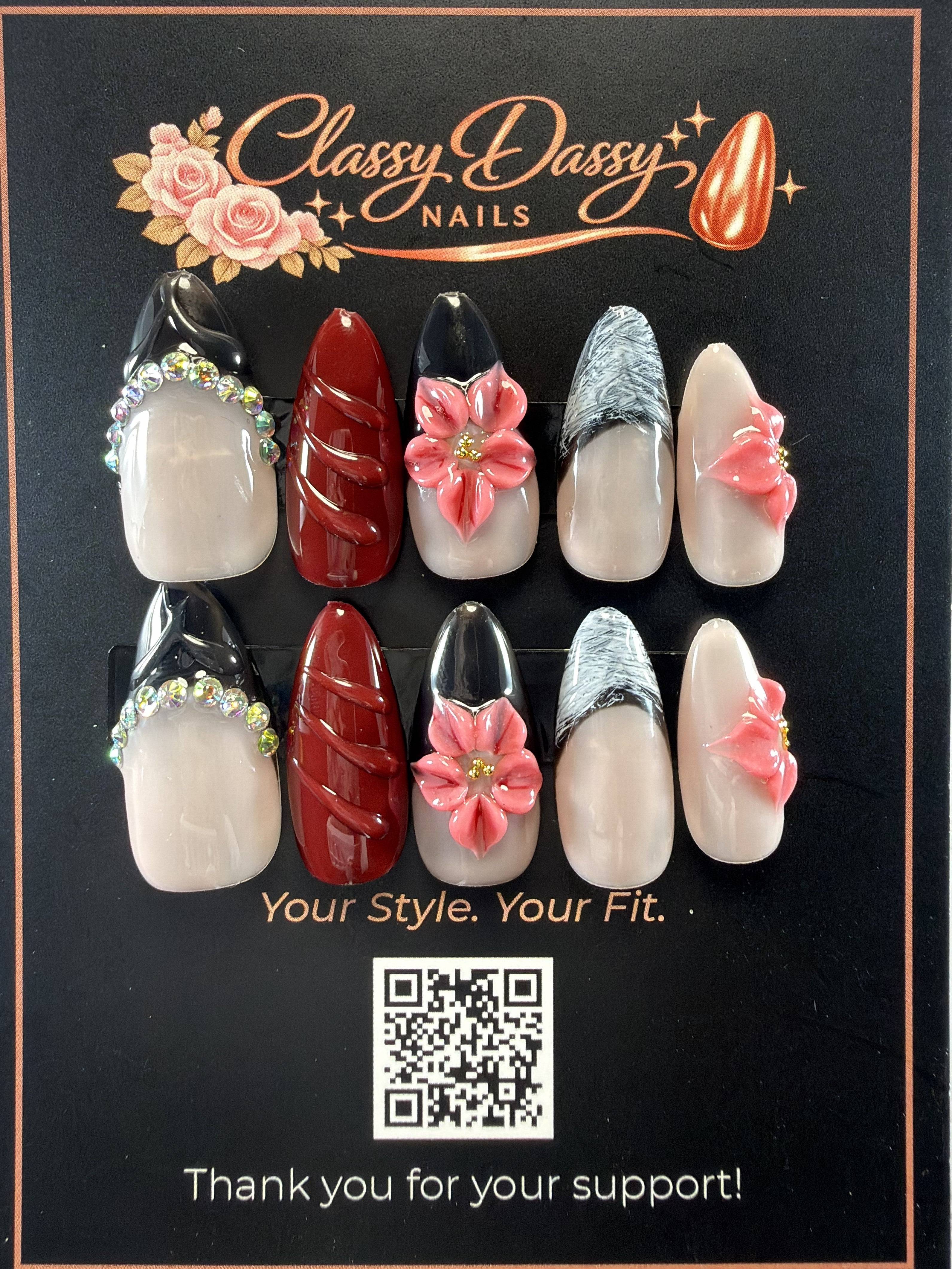 Dark Romance Almond Press-On Nails – Medium Length