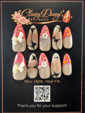 Pink Marble Bow Almond Press-On Nails – Medium Length