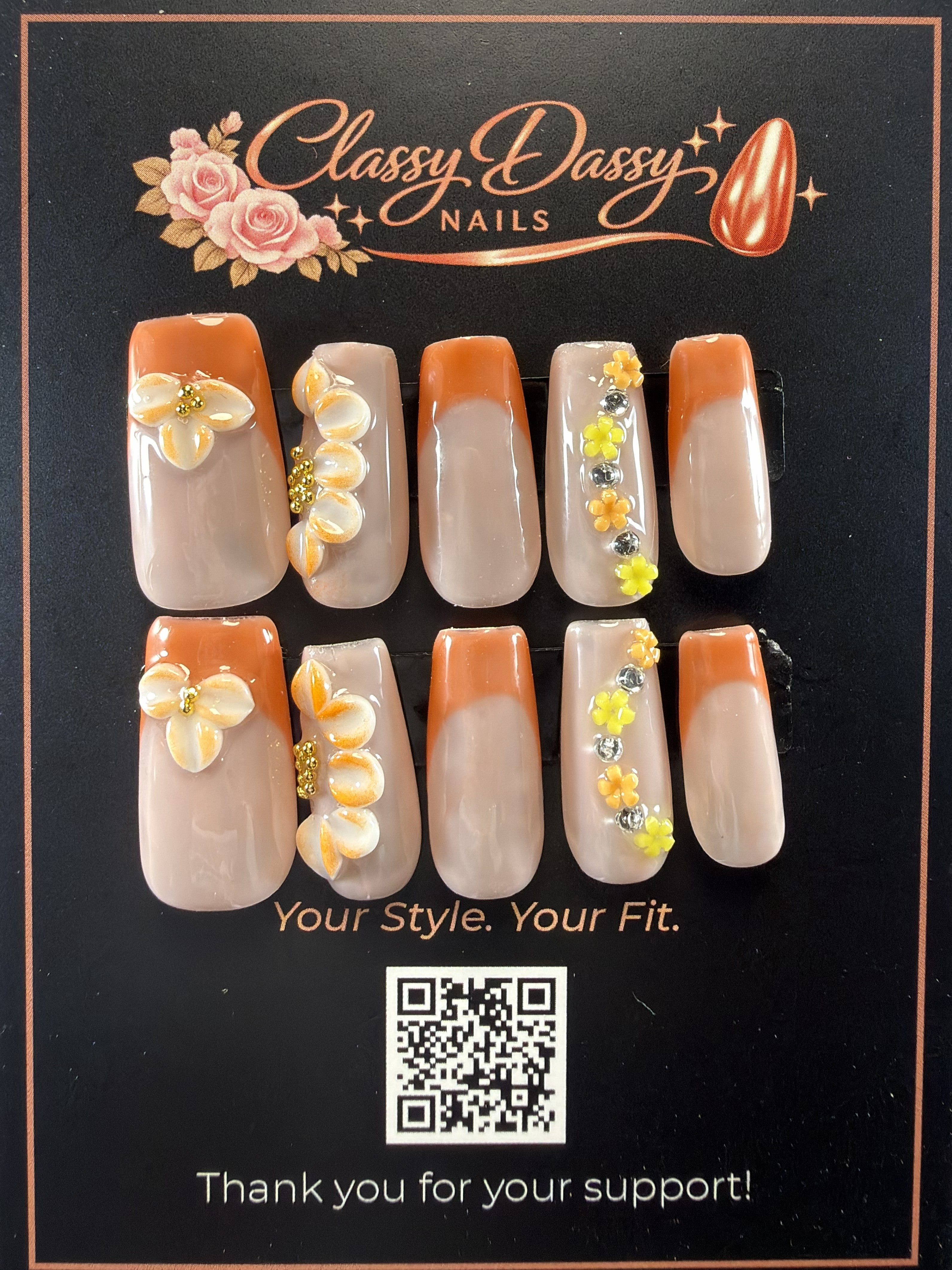 Terracotta Sunflower Square Press-On Nails – Medium Length