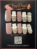 Mocha Lattice Crystal Square Press-On Nails – Medium Length