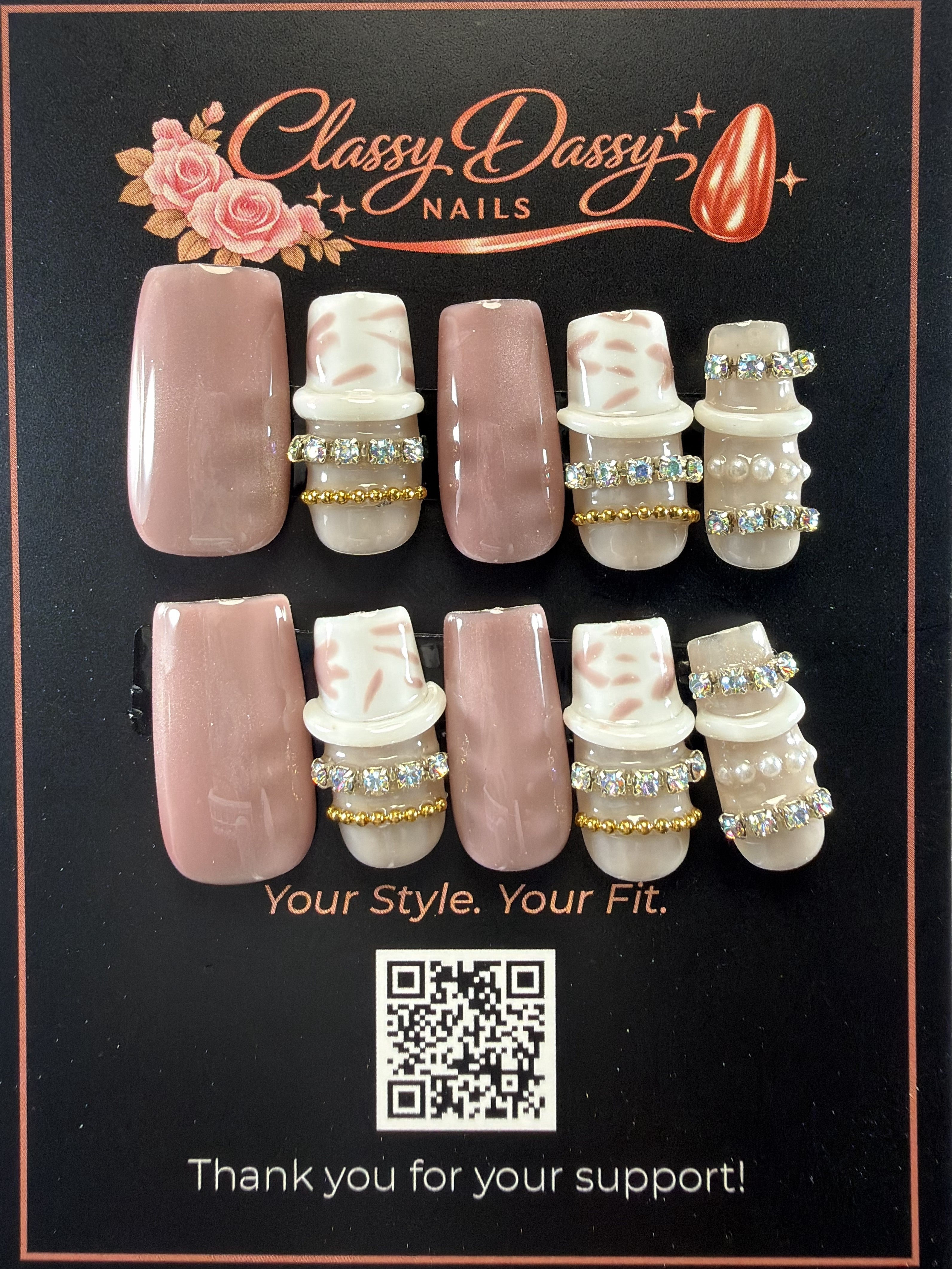 Mocha Lattice Crystal Square Press-On Nails – Medium Length