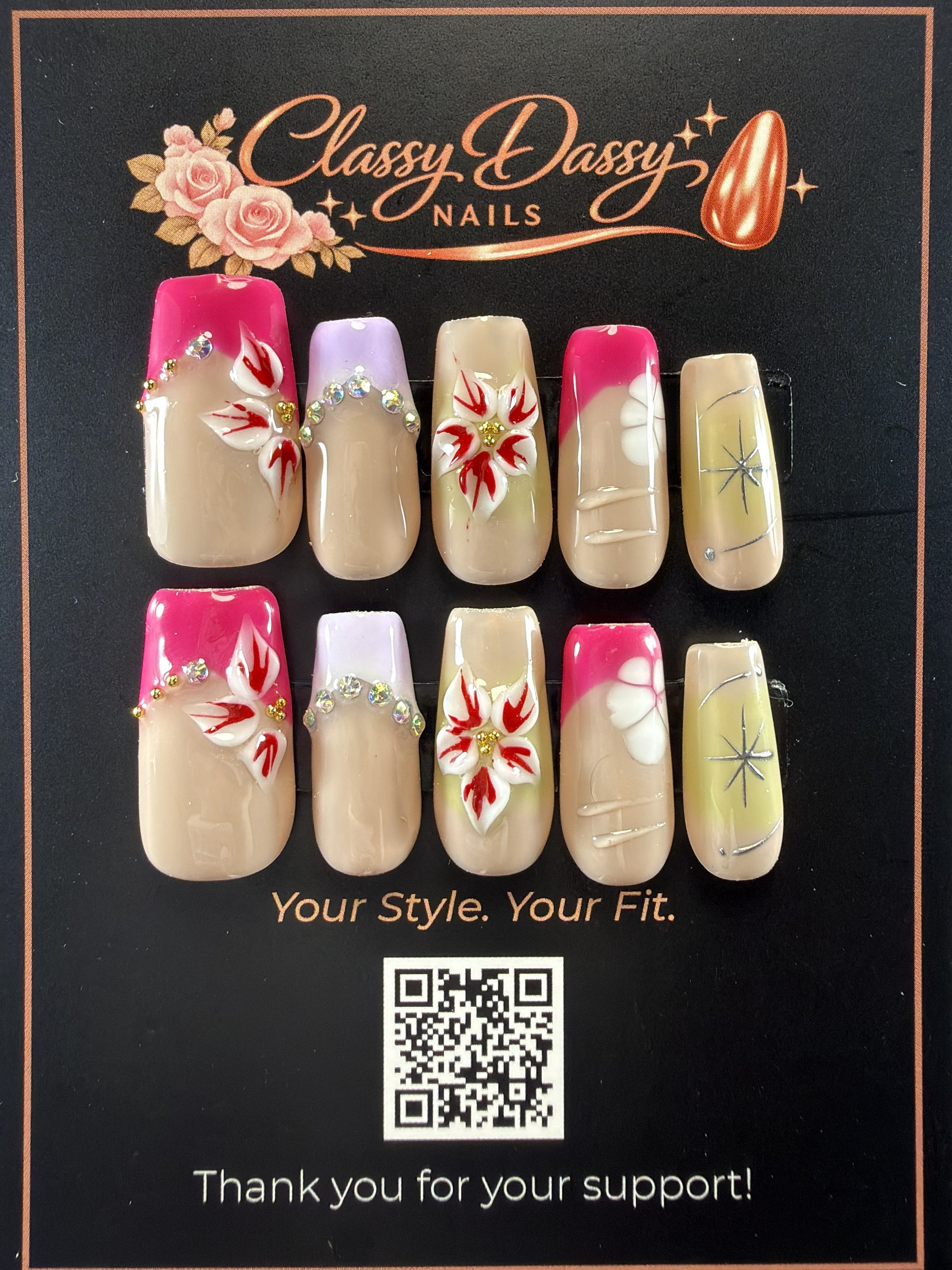 Fuchsia Lily Coffin Press-On Nails – Medium Length
