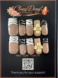 Zebra Print Gold Flower Square Press-On Nails – Medium Length
