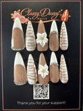 Mocha Stripe White Lily Stiletto Press-On Nails – Long Length