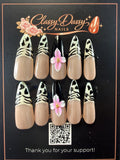 Animal Print Pink Flower Almond Press-On Nails – Long Length