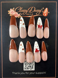 Reddish Brown Heart Red Bow Almond Press-On Nails – Long Length