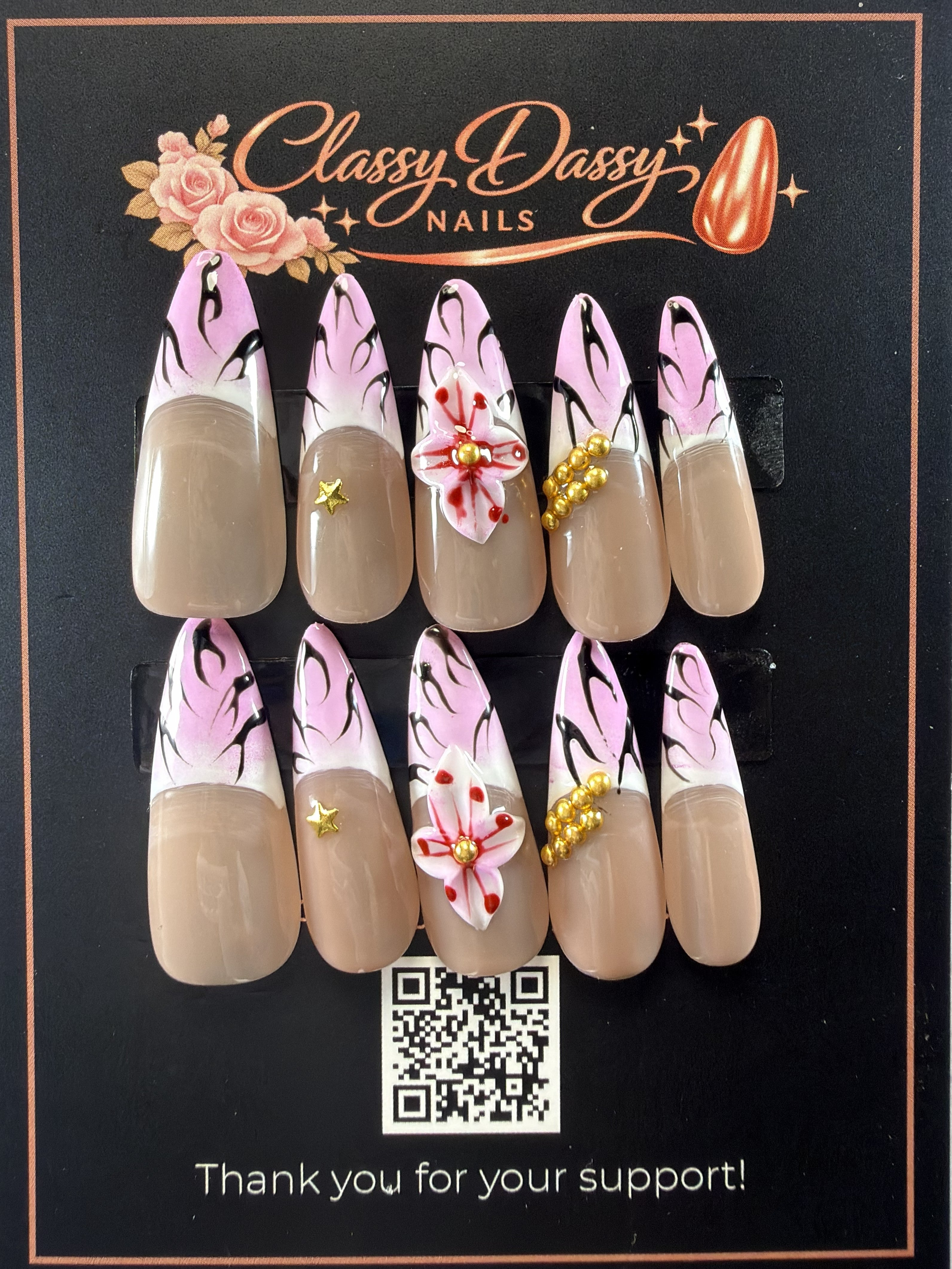 Lavender Butterfly Wing Gold Star Almond Press-On Nails – Long Length