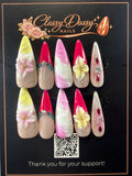 Mixed Floral Gem Stiletto Press-On Nails – Long Length