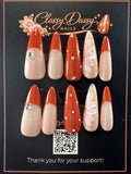 Terracotta Polka Dot Floral Almond Press-On Nails – Long Length