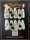Black Rose Silver Butterfly Oval Press-On Nails – Long Length