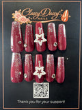 Burgundy Glitter Pearl Star Coffin Press-On Nails – Long Length
