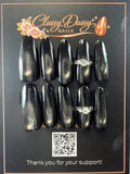 Glossy Black Diamond Ring Charm Oval Press-On Nails – Long Length