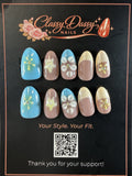 Nude Pink Polka Dot 3D Floral Charm Almond Press-On Nails – Short Length