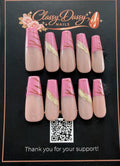 Pink Marble Gold Glitter Coffin Press-On Nails – Long Length
