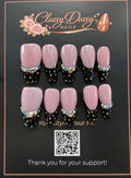Polka Dot Black French Rhinestone Coffin Press-On Nails – Medium Length