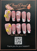Garden Floral French Coffin Press-On Nails – Medium Length