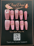 Pink Glitter Ring Flower Coffin Press-On Nails – Medium Length