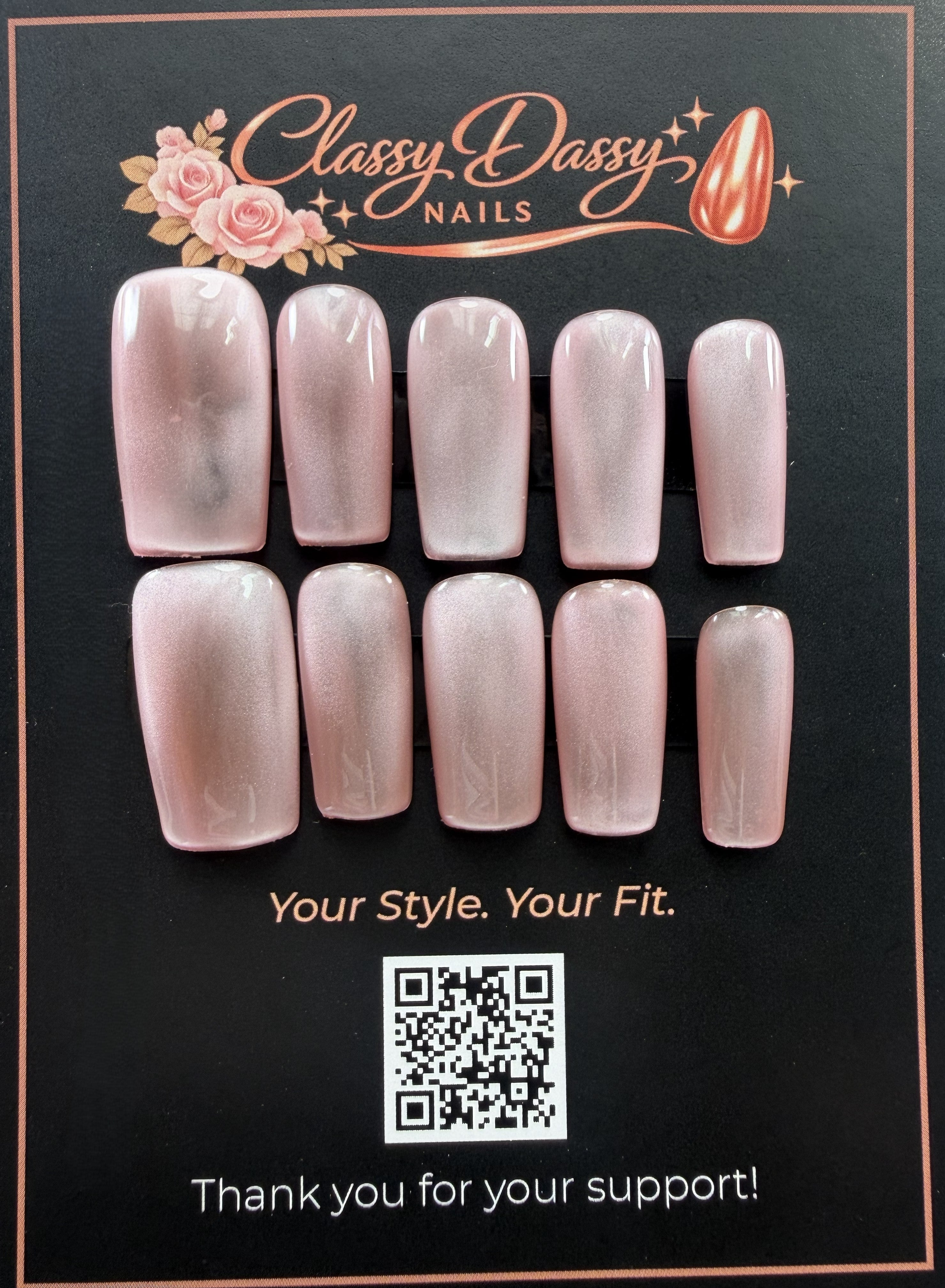 Blush Pink Cat Eye Square Press-On Nails – Medium Length