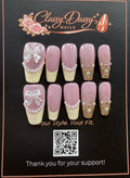 Pearl Bow Yellow French Coffin Press-On Nails – Medium Length