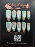 Mint Cat Eye Dewdrop Almond Press-On Nails – Medium Length