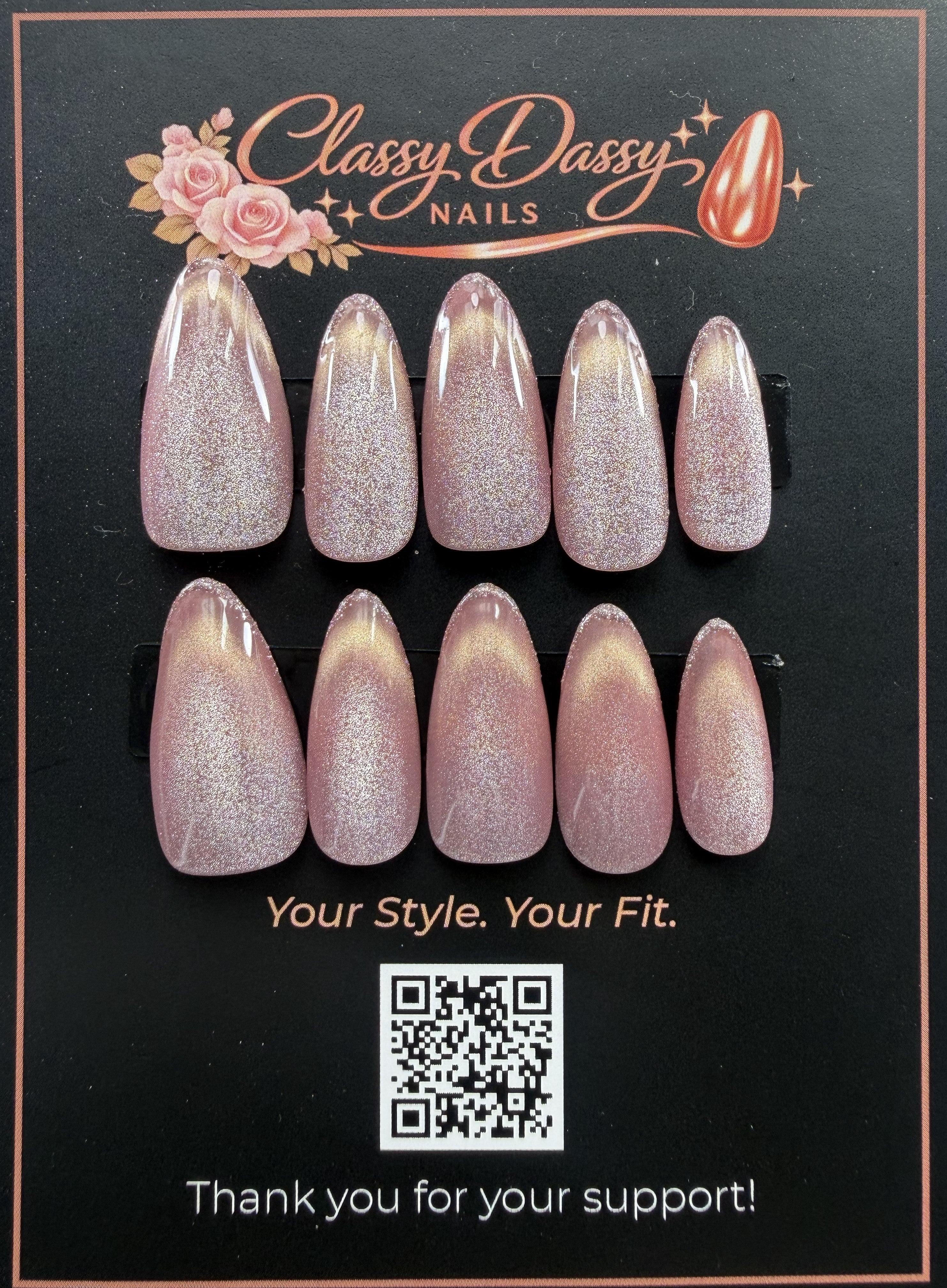 Rose Glitter Ombre Almond Press-On Nails – Medium Length