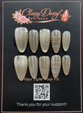 Silver Cat Eye Grid Almond Press-On Nails – Medium Length
